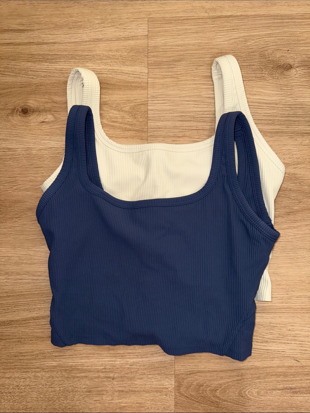 Ribbed Crop Tank Top Bra Duo - Navy & Cream